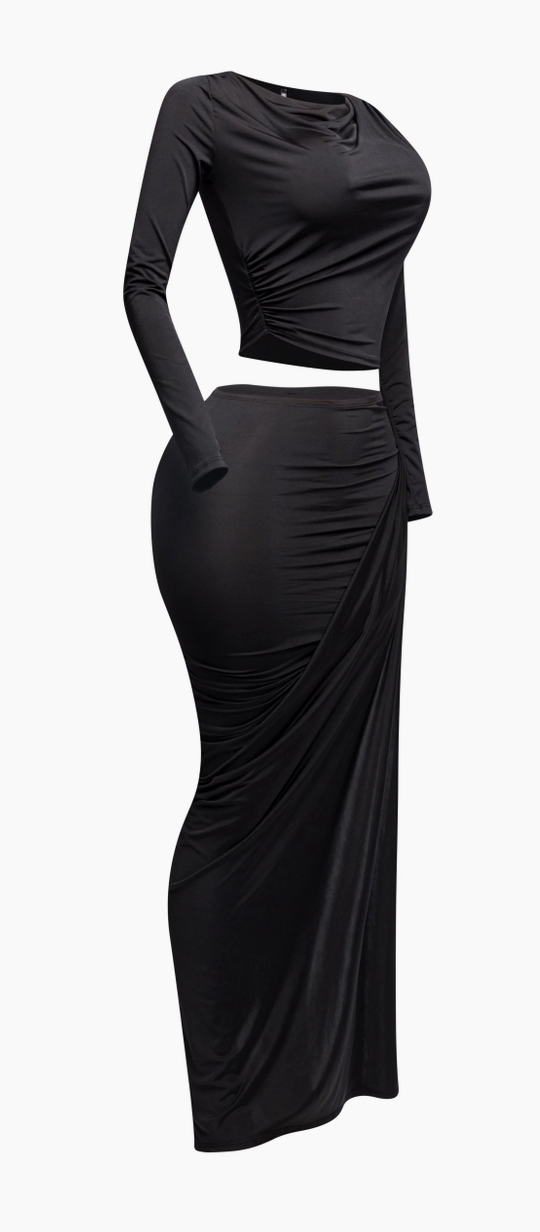 Maxie Twisted Open Slit Maxi Skirt and Top